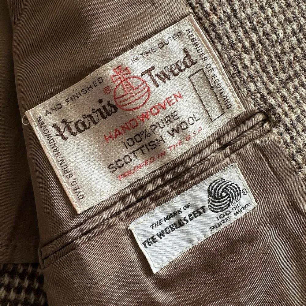 Vtg Harris Tweed Blazer Sport Coat Jacket Ivy Hunting Country Beige Brown L‎ 44